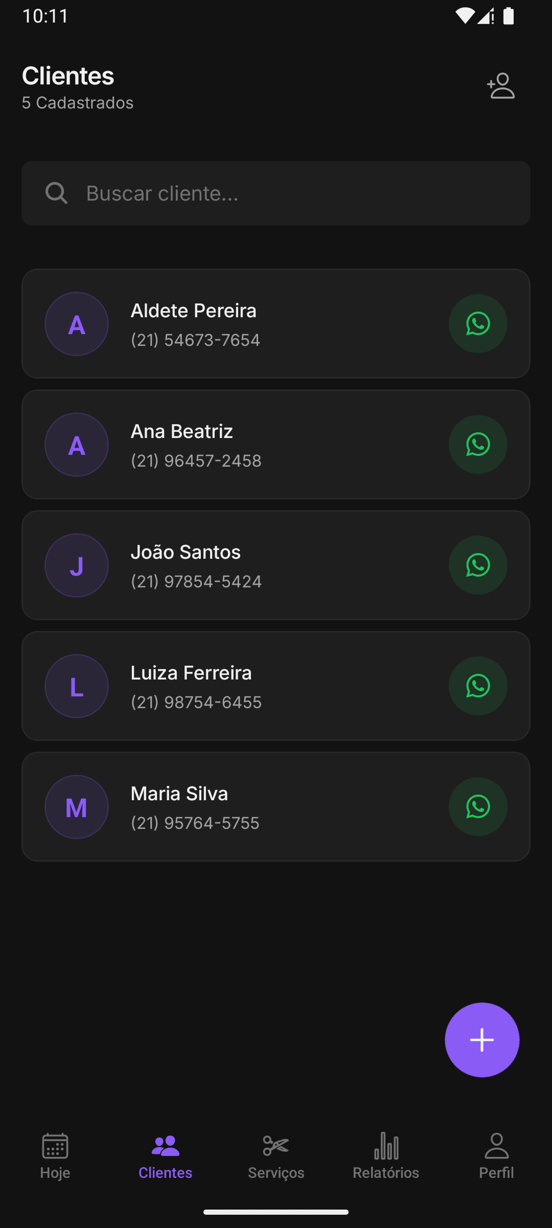 Lista de clientes no Ivy